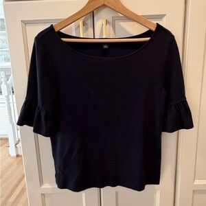 Ann Taylor Dark Blue Blouse with Ruffled Sleeves